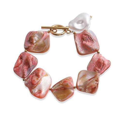 Teints coque Bracelet à, Acier inoxydable 304, avec coquille & perle de plastique, Placage, bijoux de mode & pour femme, rose, Vendu par PC