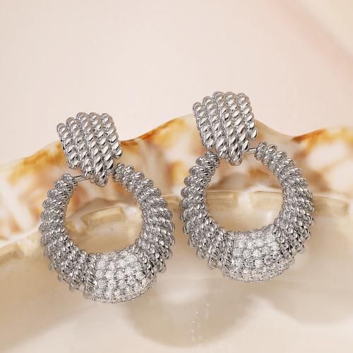 Befestiger Zirkonia Messing Ohrring, plattiert, Modeschmuck & Micro pave Zirkonia & für Frau, Silberfarbe, 31x20mm, verkauft von Paar