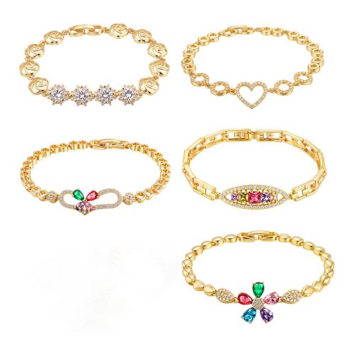 キュービックジルコニアマイクロパヴェブラスブレスレット, 銅, とともに キュービックジルコニア, メッキ, ファッションジュエリー & 異なるスタイルを選択 & 女性用, 金色, 売り手 パソコン