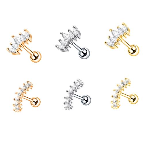 Acier inoxydable 304 piercing oreille, Placage, unisexe & styles différents pour le choix & pavé de micro zircon, 8mm, Vendu par PC