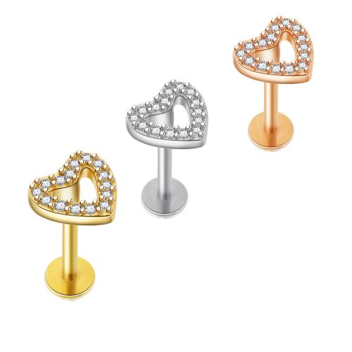 Acier inoxydable 304 Piercing Piercing Bijoux, coeur, Placage, unisexe & styles différents pour le choix & pavé de micro zircon Vendu par PC