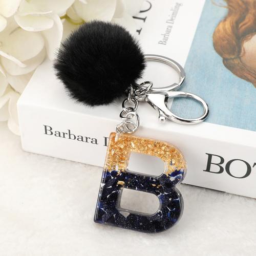 Resin Key Clasp, with Ores & Gold Foil & Plush & Zinc Alloy, Alphabet Letter, Unisex 