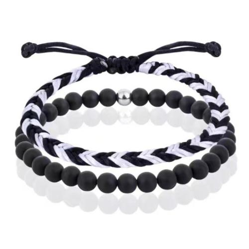 pierre gemme Set de bracelet, avec corde de cire, Rond, fait à la main, différents matériaux pour le choix & pour homme, beads length 6mm Environ 6-10 pouce, Vendu par fixé