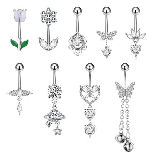 304 Stainless Steel Belly Ring, Unisex & micro pave cubic zirconia & enamel 