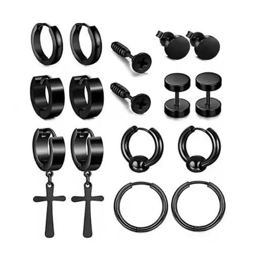 304 Stainless Steel Earring Set, plated, fashion jewelry & Unisex, black 