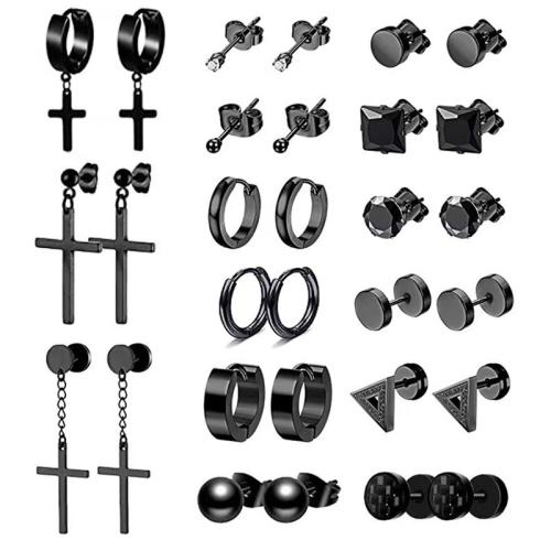 304 Stainless Steel Earring Set, plated, fashion jewelry & Unisex & micro pave cubic zirconia, black, earring size 2-30mm 