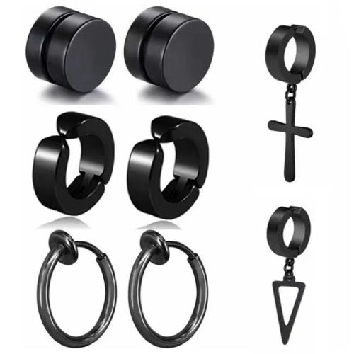 304 Stainless Steel Earring Set, plated, fashion jewelry & Unisex black, earring length 6-35mm 