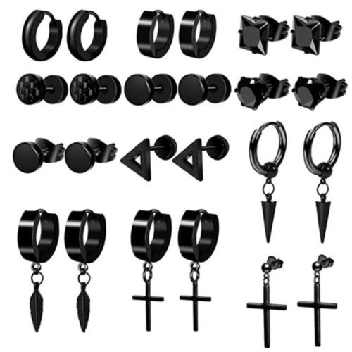 304 Stainless Steel Earring Set, plated, fashion jewelry & Unisex, black, earring length 6-35mm 