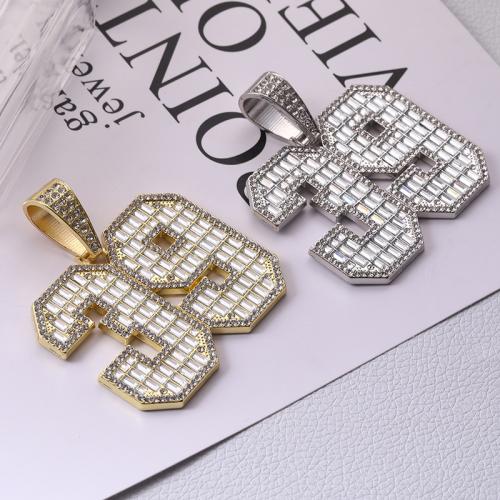 Zink Legierung Strass Anhänger, Zinklegierung, Zahl, plattiert, DIY & Micro pave Zirkonia & mit Strass, keine, 48x58mm, verkauft von PC