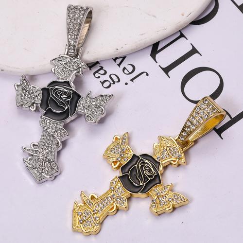 Zink Legierung Strass Anhänger, Zinklegierung, Kreuz, plattiert, DIY & Emaille & mit Strass, keine, 64x44mm, verkauft von PC