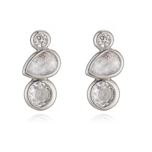 Cubic Zircon Brass Earring, plated, fashion jewelry & micro pave cubic zirconia & for woman, silver color 