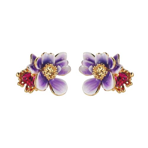 Befestiger Zirkonia Messing Ohrring, Blume, plattiert, verschiedene Stile für Wahl & Micro pave Zirkonia & für Frau & Emaille, goldfarben, verkauft von Paar