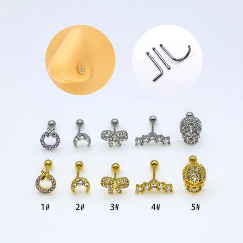 laiton Bijoux de Piercing de Nez, Placage, unisexe & styles différents pour le choix & pavé de micro zircon, nose piercing jewelry rod size 6mm, Vendu par PC