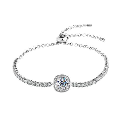 Argent sterling 925 bracelet, avec Moissanite, cadre, Plaqué de platine, réglable & pour femme, plus de couleurs à choisir Environ 6-9 pouce, Vendu par PC