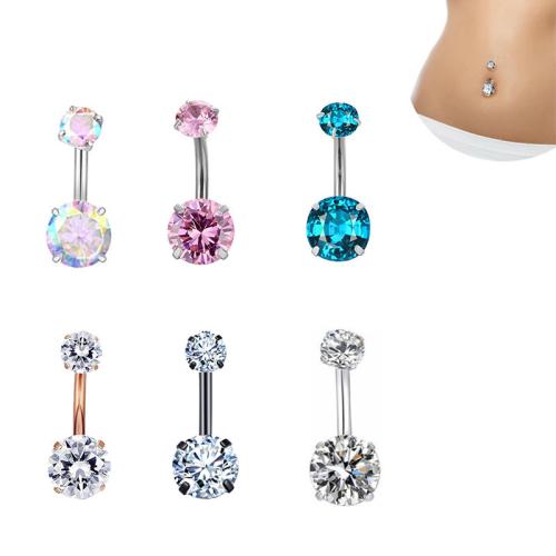 Titanium Steel Belly Ring, Round, plated, for woman & with cubic zirconia 