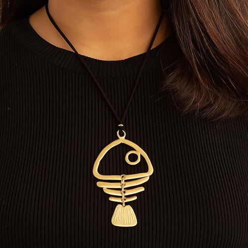 Chaîne en alliage de zinc de fer Collier Pull, Squelette de poisson, Placage de couleur d'or, bijoux de mode, doré, Vendu par PC