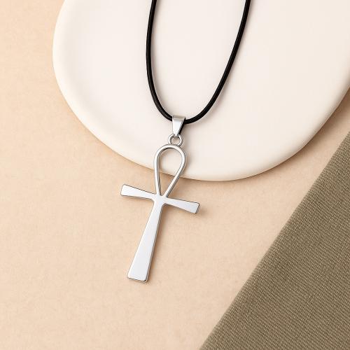 Chaîne en alliage de zinc de fer Collier Pull, croix, Placage de couleur d'or, bijoux de mode, argent, Vendu par PC