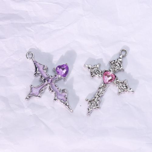 Rhinestone Zinc Alloy Necklace, Cross, gold color plated, fashion jewelry & enamel & with rhinestone 