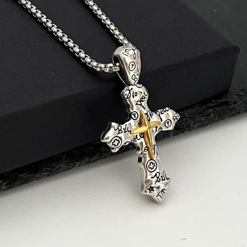 Chaîne en alliage de zinc de fer Collier Pull, croix, Placage de couleur d'or, bijoux de mode, plus de couleurs à choisir, Vendu par PC