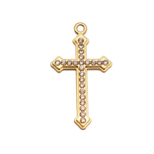 Zink Legierung Strass Anhänger, Zinklegierung, Kreuz, goldfarben plattiert, DIY & mit Strass, keine, verkauft von PC