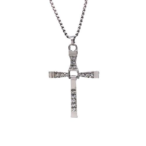 Zink -Legierung Eisen Kette Pullover Halskette, Zinklegierung, Kreuz, goldfarben plattiert, Modeschmuck & mit Strass, keine, verkauft von PC[