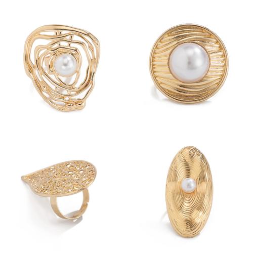 Plastic Pearl Zinc Alloy Finger Ring, with Plastic Pearl, plated & for woman & hollow 