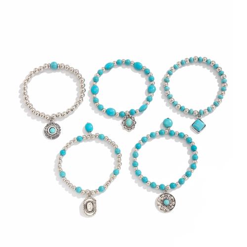 Synthetic Turquoise Bracelet, Zinc Alloy, with Synthetic Turquoise & Copper Coated Plastic, handmade, fashion jewelry & for woman [