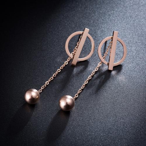 Boucles d'oreilles en acier titane, Plaqué de couleur d'or rose, bijoux de mode, couleur or rose, 57mm, Vendu par paire