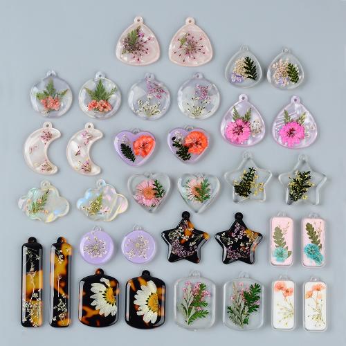 Imitation Amber Resin Pendants, with Dried Flower, DIY 