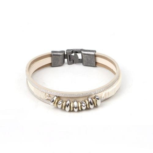 bracelet de cordon en PU , cuir PU, avec plastique revêtu de cuivre & alliage de zinc, Placage, bijoux de mode, couleurs mélangées, 11mm .5 cm, Vendu par PC