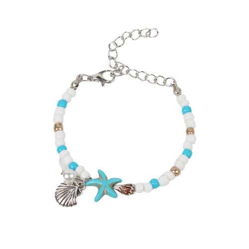 Mixed Material Bracelets, Seedbead, with Synthetic Turquoise & Trumpet Shell & Plastic Pearl & Zinc Alloy, plated, fashion jewelry, mixed colors, 225mm .5 cm 