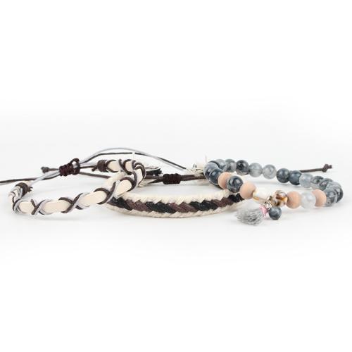 Mixed Material Bracelets, Acrylic, with Cotton Thread & PU Leather & Wax Cord & Wood, fashion jewelry cm 