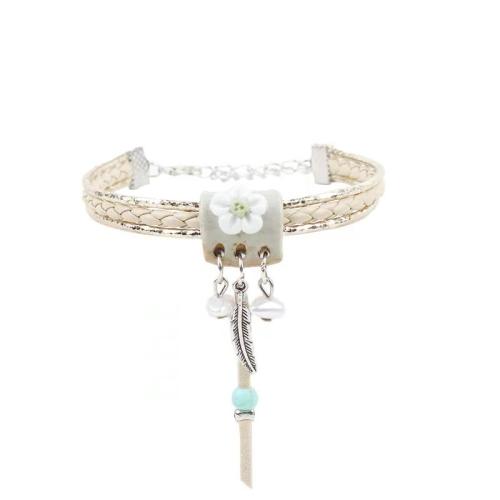 Mixed Material Bracelets, Porcelain, with PU Leather & Plastic Pearl & Zinc Alloy, fashion jewelry, mixed colors, 5mm cm 