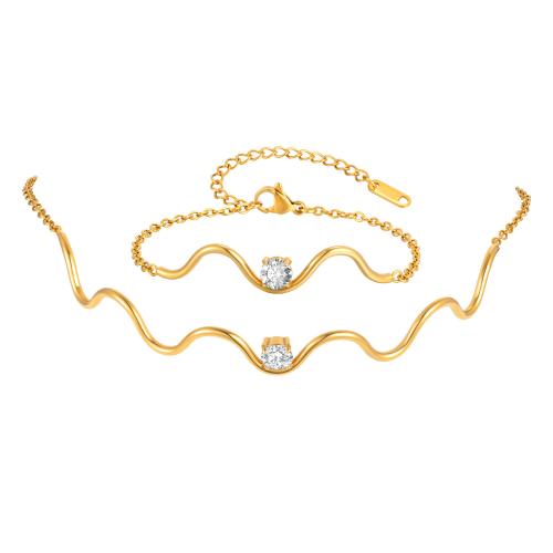 Cubic Zirconia Stainless Steel Jewelry Sets, 304 Stainless Steel, plated & micro pave cubic zirconia & for woman, golden 