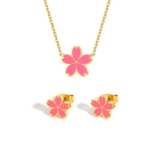 acero inoxidable 304 Conjunto de joya, Cereza oriental, chapado, 2 piezas & para  los niños & pegamento de gota, dorado, Vendido por Set