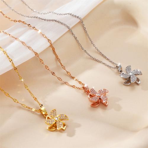Titanium Steel Jewelry Necklace, with Brass, Pinwheel, plated, fashion jewelry & for woman & with rhinestone [