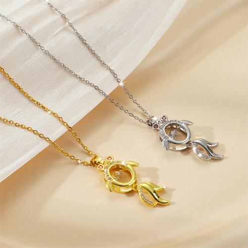 Titanium Steel Jewelry Necklace, with Brass, Goldfish, plated, fashion jewelry & for woman & with rhinestone [