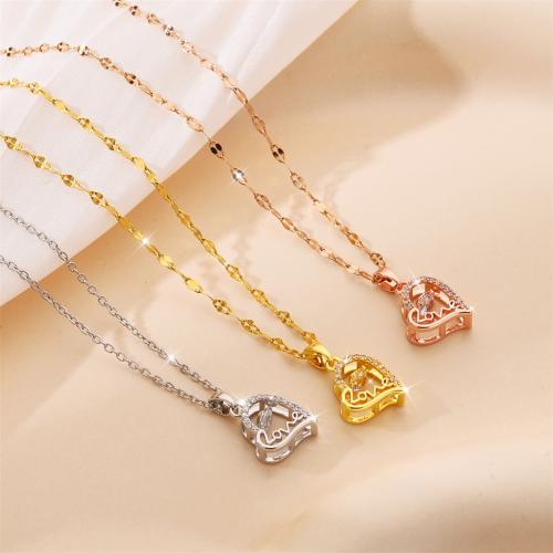 Titanium Steel Jewelry Necklace, with Gemstone, Heart, plated, fashion jewelry & for woman [