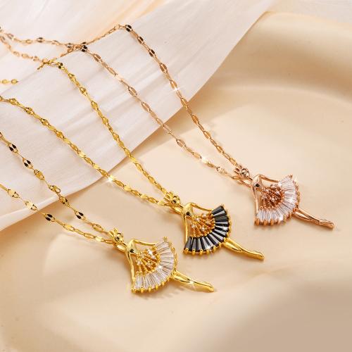 Titanium Steel Jewelry Necklace, Girl, plated, fashion jewelry & micro pave cubic zirconia & for woman [