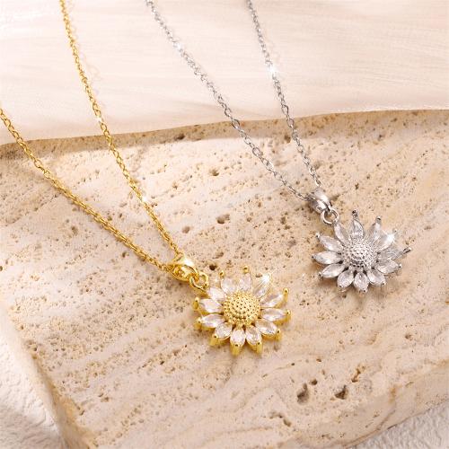 Titanium Steel Jewelry Necklace, Flower, plated, fashion jewelry & for woman & with rhinestone [