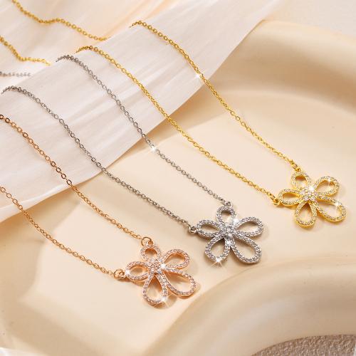 Titanium Steel Jewelry Necklace, Flower, plated, fashion jewelry & micro pave rhinestone & for woman [