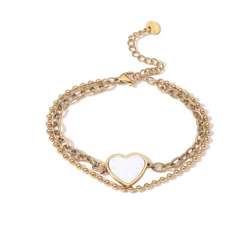 Bracelets en acier inoxydable, Acier inoxydable 304, avec coquille, coeur, Placage, Double couche & bijoux de mode & pour femme, Vendu par PC