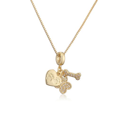 Cubic Zircon Micro Pave Brass Necklace, 18K gold plated & micro pave cubic zirconia 