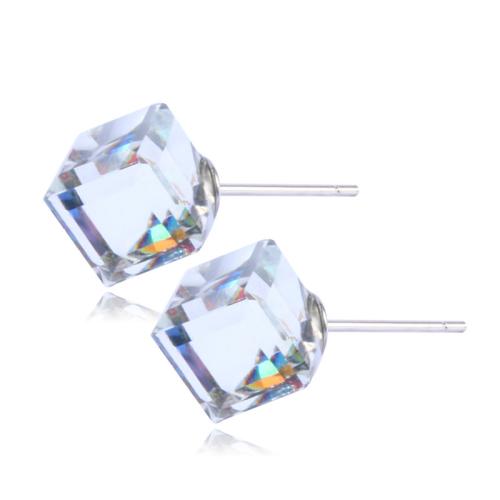 Austrian Crystal Stud Earring, with 925 Sterling Silver, Square, Unisex 