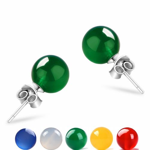 Agate Stud Earring, with 925 Sterling Silver, Round, Unisex 