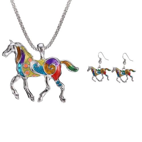 aleación de zinc Conjunto de joya, Caballo, chapado, diferentes estilos para la opción & para mujer & esmalte, necklace length 19inch, earring length 30mm, Vendido por UD