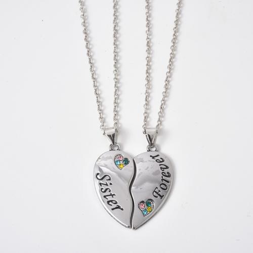 Zinc Alloy Puzzle Necklace, Heart, plated & for woman & with rhinestone Approx 18 Inch 