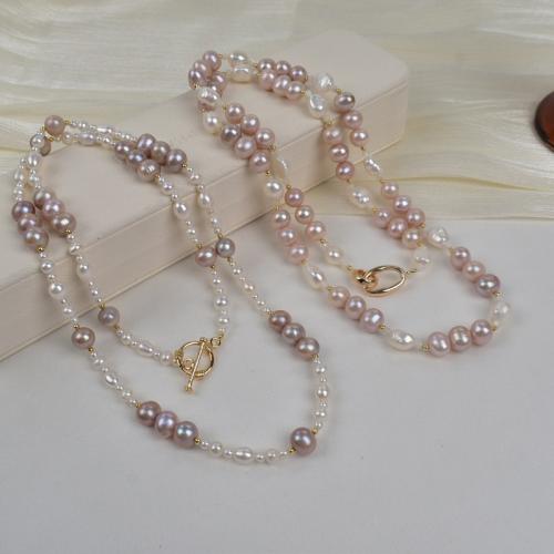 Пресноводные перлы ожерелье цепи свитера, Пресноводные жемчуги, Слегка круглый, ювелирные изделия моды, Много цветов для выбора, 5-10mm, длина:74 см, продается Strand