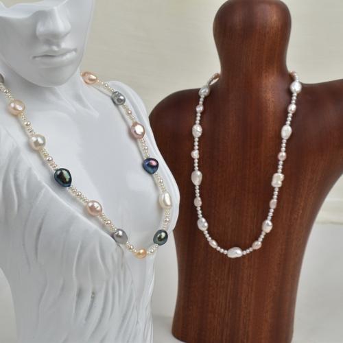 Пресноводные перлы ожерелье цепи свитера, Пресноводные жемчуги, с Латунь, Стиль Барокко, ювелирные изделия моды, Много цветов для выбора, 5-6mm, длина:40 см, продается PC