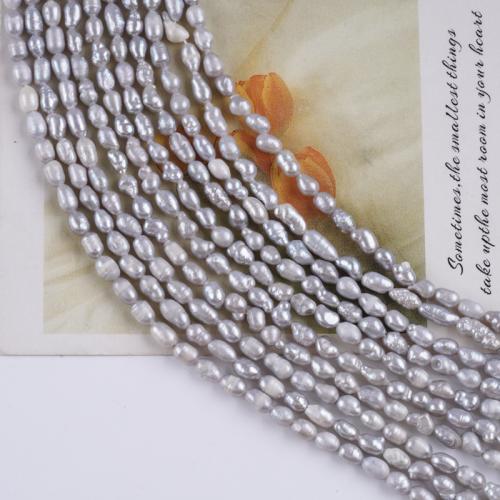 Perles d'eau douce de culture de riz, perle d'eau douce cultivée, DIY, gris, 4-5mm cm, Vendu par brin